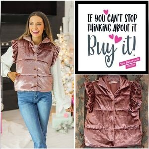 Elegant Velvet Ruffle Vest in Shimmery Mauve Pink. NWOT Size Small